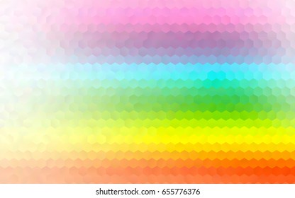 Light Multicolor, Rainbow vector polygonal illustration, which consist of hexagons. Hexagonal pattern for your business design. Geometric background in Origami style with gradient. 