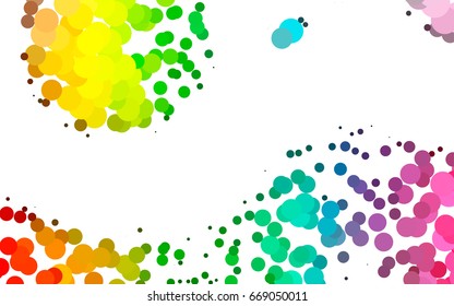 Light Multicolor, Rainbow vector red banner with set of circles, dots. Donuts Background. Creative Design Template. Technological halftone illustration.