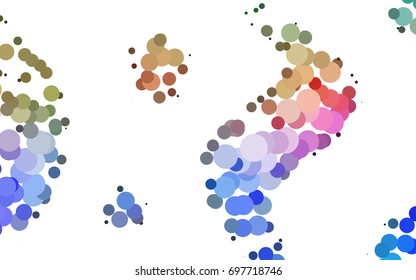 Light Multicolor, Rainbow vector red banner with set of circles, dots. Donuts Background. Creative Design Template. Technological halftone illustration.