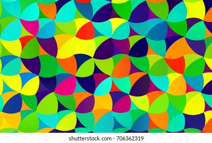 Light Multicolor, Rainbow vector red banner with set of circles, dots. Donuts Background. Creative Design Template. Technological halftone illustration.