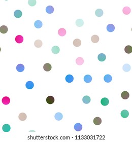 Light Multicolor, Rainbow vector seamless background with dots. Glitter abstract illustration with blurred drops of rain. New design for ad, poster, banner of your website.
