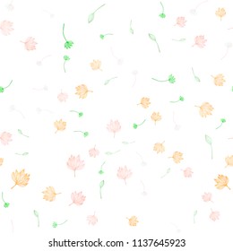 Light Multicolor, Rainbow vector seamless sketch layout. leaves on blurred abstract background with gradient. The textured pattern for website.
