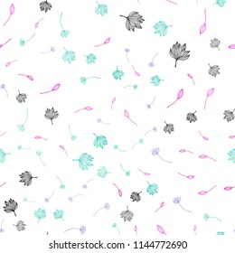 Light Multicolor, Rainbow vector seamless sketch pattern. Shining colored illustration with leaves in doodle style. Brand new design for your business.