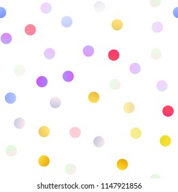 Light Multicolor, Rainbow vector seamless cover with spots. Blurred bubbles on abstract background with colorful gradient. Pattern can be used as texture of water, rain drops.