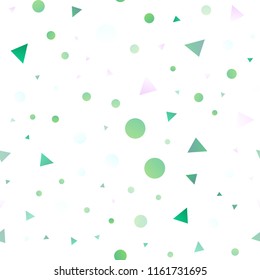 Light Multicolor, Rainbow vector seamless texture in triangular style with circles. Glitter abstract illustration with spheres, triangular lines. Design for textile, fabric, wallpapers.