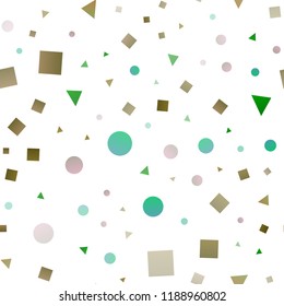 Light Multicolor, Rainbow vector seamless pattern in polygonal style with circles. Decorative design in abstract style with lines, dots, cubes. Trendy design for wallpaper, fabric makers.