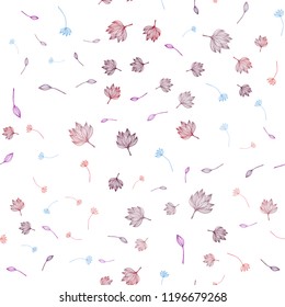 Light Multicolor, Rainbow vector seamless sketch pattern. leaves on blurred abstract background with gradient. Hand painted design for web, leaflet, textile.