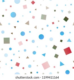 Light Multicolor, Rainbow vector seamless cover in polygonal style with circles. Glitter abstract illustration with spheres, squares, lines. Design for textile, fabric, wallpapers.