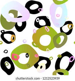 Light Multicolor, Rainbow vector seamless pattern with spheres. Illustration with set of shining colorful abstract circles. Design for textile, fabric, wallpapers.