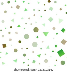 Light Multicolor, Rainbow vector seamless pattern in polygonal style with circles. Illustration with colorful circles, triangles, rectangles. Pattern for design of fabric, wallpapers.