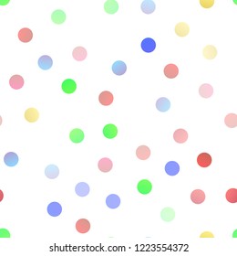 Light Multicolor, Rainbow vector seamless background with dots. Blurred decorative design in abstract style with bubbles. The pattern can be used for ads, leaflets of liquid.