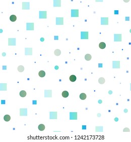 Light Multicolor, Rainbow vector seamless pattern with spheres, squares. Abstract backdrop with colorful circles, rectangles. Pattern for trendy fabric, wallpapers.