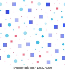 Light Multicolor, Rainbow vector seamless pattern with spheres, squares. Abstract backdrop with colorful circles, rectangles. Pattern for design of fabric, wallpapers.