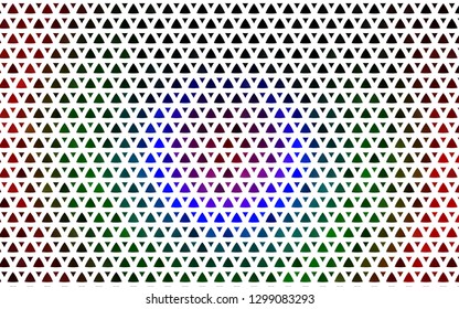 Light Multicolor, Rainbow vector seamless texture in triangular style. Glitter abstract illustration with triangular shapes. Pattern for design of window blinds, curtains.