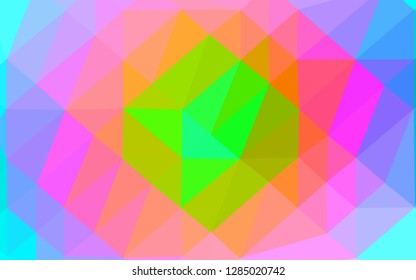 Light Multicolor, Rainbow vector shining triangular pattern. Creative illustration in halftone style with gradient. Template for a cell phone background.