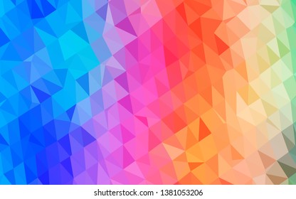 Light Multicolor, Rainbow vector shining triangular pattern. Triangular geometric sample with gradient.  Textured pattern for background.