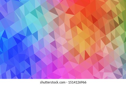 Light Multicolor, Rainbow vector shining triangular background. A sample with polygonal shapes. Template for a cell phone background.