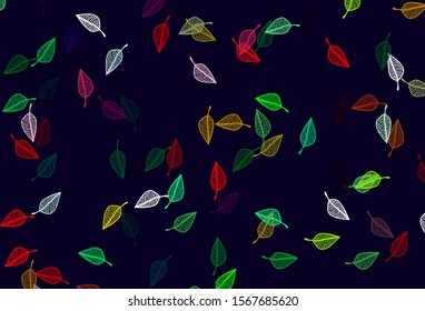Light Multicolor, Rainbow vector sketch backdrop. Smart decorative design in natural style with leaves. Pattern for wallpapers and coloring books.