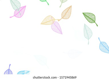 Light Multicolor, Rainbow vector sketch cover. Colorful illustration in doodle style with leaves. The textured pattern for website.