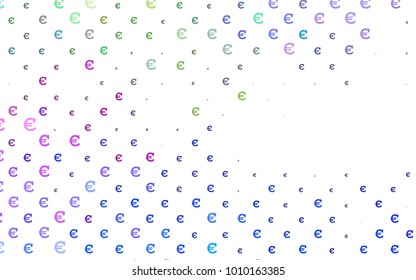 Light Multicolor, Rainbow vector template with cryptocurrency. Blurred design in simple style with symbols of Euro. The pattern can be used for financial, investment websites.