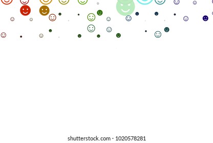 Light Multicolor, Rainbow vector template with sweet snacks. Blurred decorative design of smiles in doodle style. Design for positive ad, poster, banner.