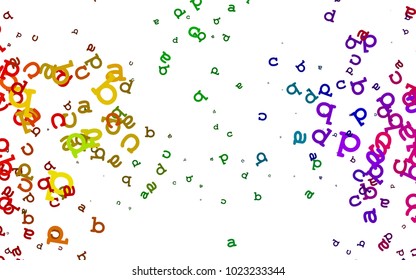 Light Multicolor, Rainbow vector template with isolated letters. Blurred design in simple style with signs of alphabet. Best design for your ad, poster, banner of college.