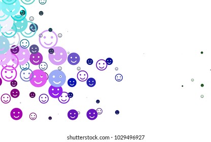 Light Multicolor, Rainbow vector template with sweet snacks. Glitter abstract sketch with smiley, icons. Pattern for carnival, festival fun leaflets.