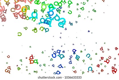 Light Multicolor, Rainbow vector template with isolated letters. Blurred design in simple style with signs of alphabet. The pattern can be used for ad, booklets, leaflets of education.