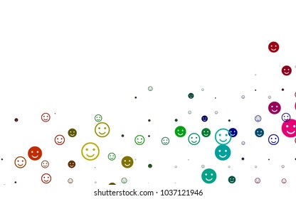 Light Multicolor, Rainbow vector template with sweet snacks. Decorative shining illustration with smiles on white template. Design for positive ad, poster, banner.