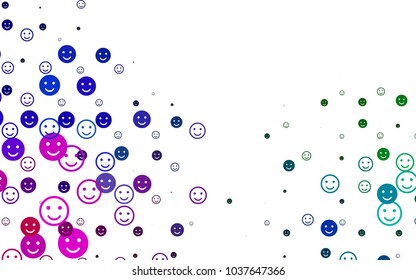 Light Multicolor, Rainbow vector template with sweet snacks. Decorative shining illustration with smiles on white template. Design for positive ad, poster, banner.