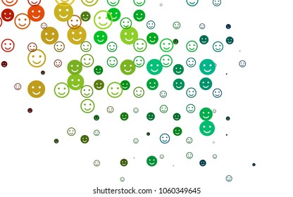 Light Multicolor, Rainbow vector template with sweet snacks. Illustration with set of smiles in simple style. Pattern for carnival, festival fun leaflets.