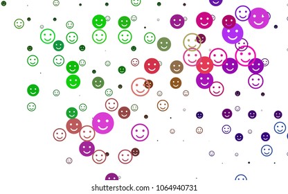 Light Multicolor, Rainbow vector template with sweet snacks. Beautiful colored illustration with smiles in simple style. Template for cheerful greeting postcards.