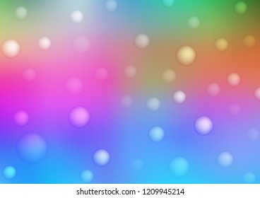 Light Multicolor, Rainbow vector template with circles. Blurred decorative design in abstract style with bubbles. Pattern can be used as texture of water, rain drops.