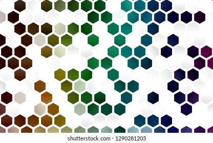 Light Multicolor, Rainbow vector template in hexagonal style. Illustration of colored hexagons on white surface. Pattern can be used for landing pages.
