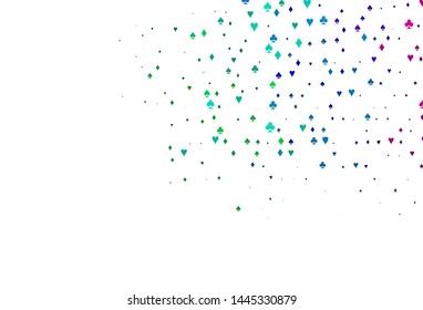 Light Multicolor, Rainbow vector template with poker symbols. Colorful gradient with signs of hearts, spades, clubs, diamonds. Design for ad, poster, banner of gambling websites.