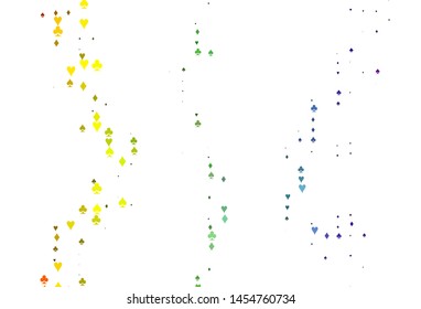 Light Multicolor, Rainbow vector template with poker symbols. Colorful gradient with signs of hearts, spades, clubs, diamonds. Pattern for leaflets of poker games, events.