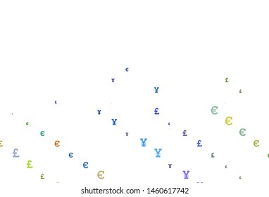 Light Multicolor, Rainbow vector template with EUR, JPY, GBP. Illustration with EUR, JPY, GBP signs on white template. The pattern can be used as ads, poster, banner for payments.