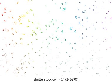 Light Multicolor, Rainbow vector template with musical symbols. Shining illustration of colorful gradient music notes. Pattern for school ad, booklets.