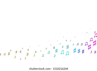 Light Multicolor, Rainbow vector template with musical symbols. Abstract illustration with colorful symbols of melody. Pattern for websites of musitians.