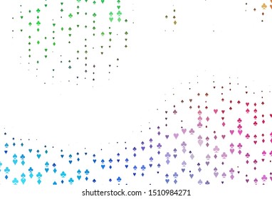 Light Multicolor, Rainbow vector template with poker symbols. Colorful gradient with signs of hearts, spades, clubs, diamonds. Smart design for your business advert of casinos.