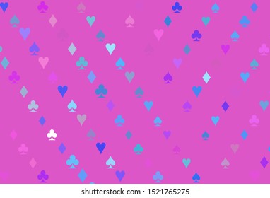 Light Multicolor, Rainbow vector template with poker symbols. Shining illustration with hearts, spades, clubs, diamonds. Template for business cards of casinos.