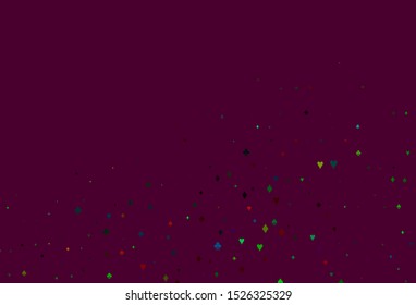 Light Multicolor, Rainbow vector template with poker symbols. Shining illustration with hearts, spades, clubs, diamonds. Template for business cards of casinos.