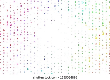 Light Multicolor, Rainbow vector template with math simbols. Illustration with Numeral symbols on abstract template. Pattern for ads, booklets, leaflets of education.