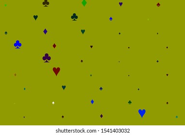 Light Multicolor, Rainbow vector template with poker symbols. Shining illustration with hearts, spades, clubs, diamonds. Smart design for your business advert of casinos.