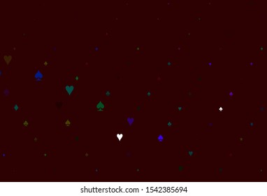 Light Multicolor, Rainbow vector template with poker symbols. Blurred decorative design of hearts, spades, clubs, diamonds. Pattern for ads of parties, events in Vegas.