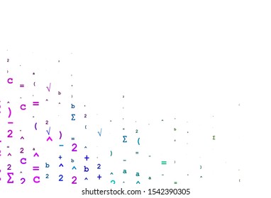 Light Multicolor, Rainbow vector template with math simbols. Colored mathematic signs with gradient on white background. Best design for your math college.