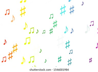 Light Multicolor, Rainbow vector template with musical symbols. Decorative design in abstract style with music shapes. Pattern for festival leaflets.