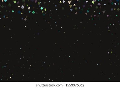 Light Multicolor, Rainbow vector template with poker symbols. Illustration with set of hearts, spades, clubs, diamonds. Template for business cards of casinos.