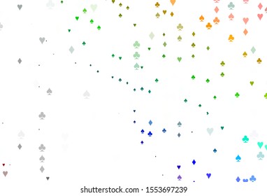 Light Multicolor, Rainbow vector template with poker symbols. Glitter abstract sketch with isolated symbols of playing cards. Smart design for your business advert of casinos.