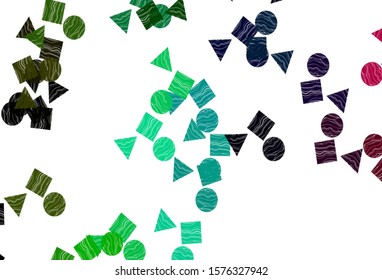 Light Multicolor, Rainbow vector template with crystals, circles, squares. Circles, lines, rhombus with colorful gradient. Best design for your ad, poster, banner.